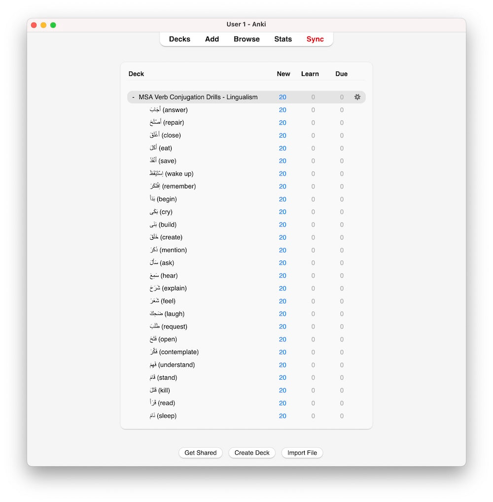Modern Standard Arabic Verb Conjugation Drills: Anki Flashcards (Set 2)