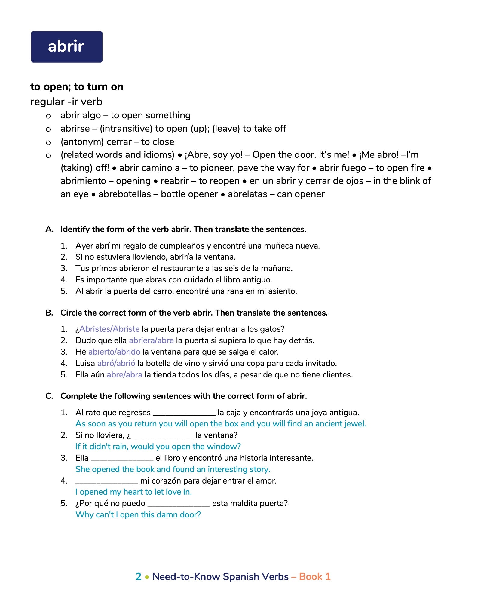 Need-to-Know Spanish Verbs 1