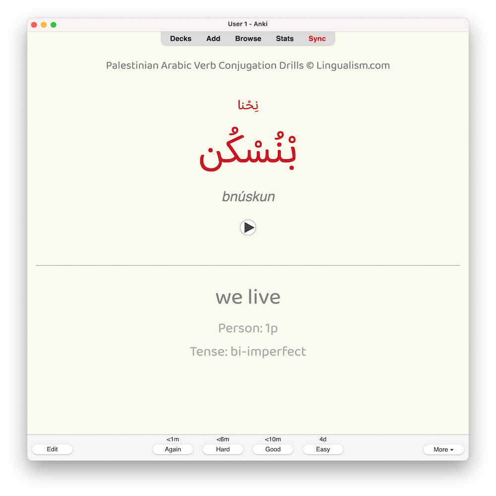 Palestinian Arabic Verb Conjugation Drills: Anki Flashcards (Set 2)