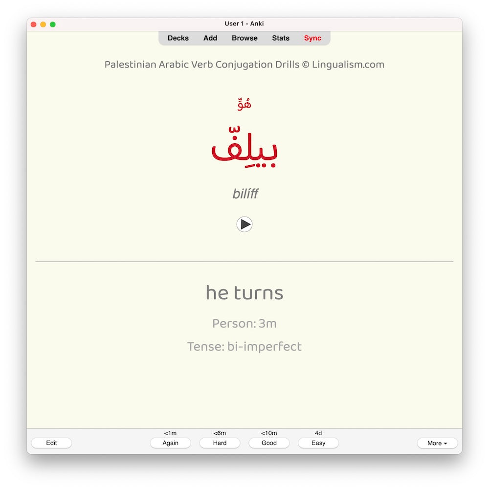 Palestinian Arabic Verb Conjugation Drills: Anki Flashcards (Set 2)