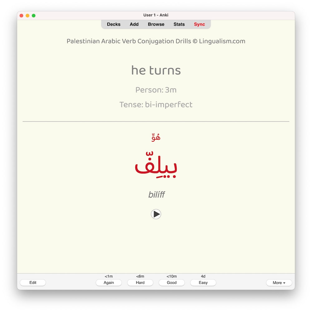 Palestinian Arabic Verb Conjugation Drills: Anki Flashcards (Set 2)