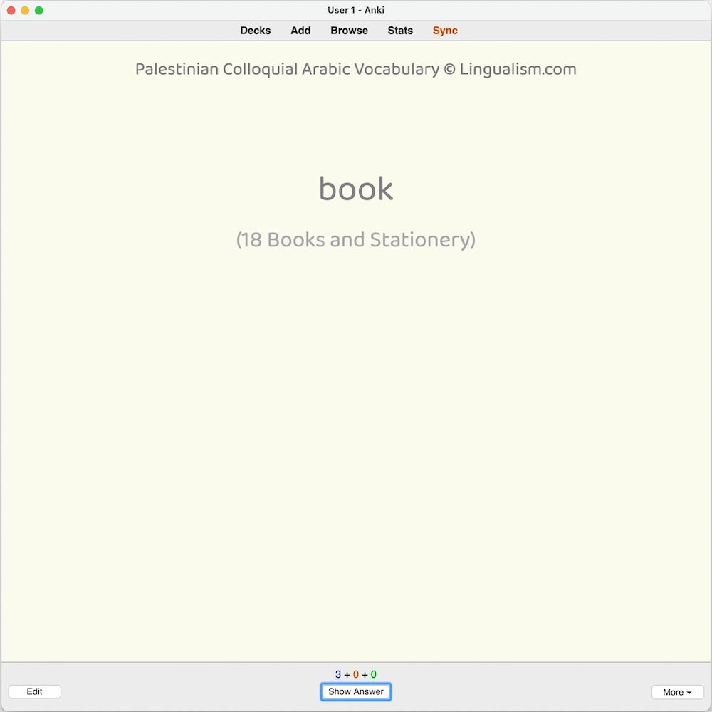 Palestinian Colloquial Arabic Vocabulary: Anki Flashcards