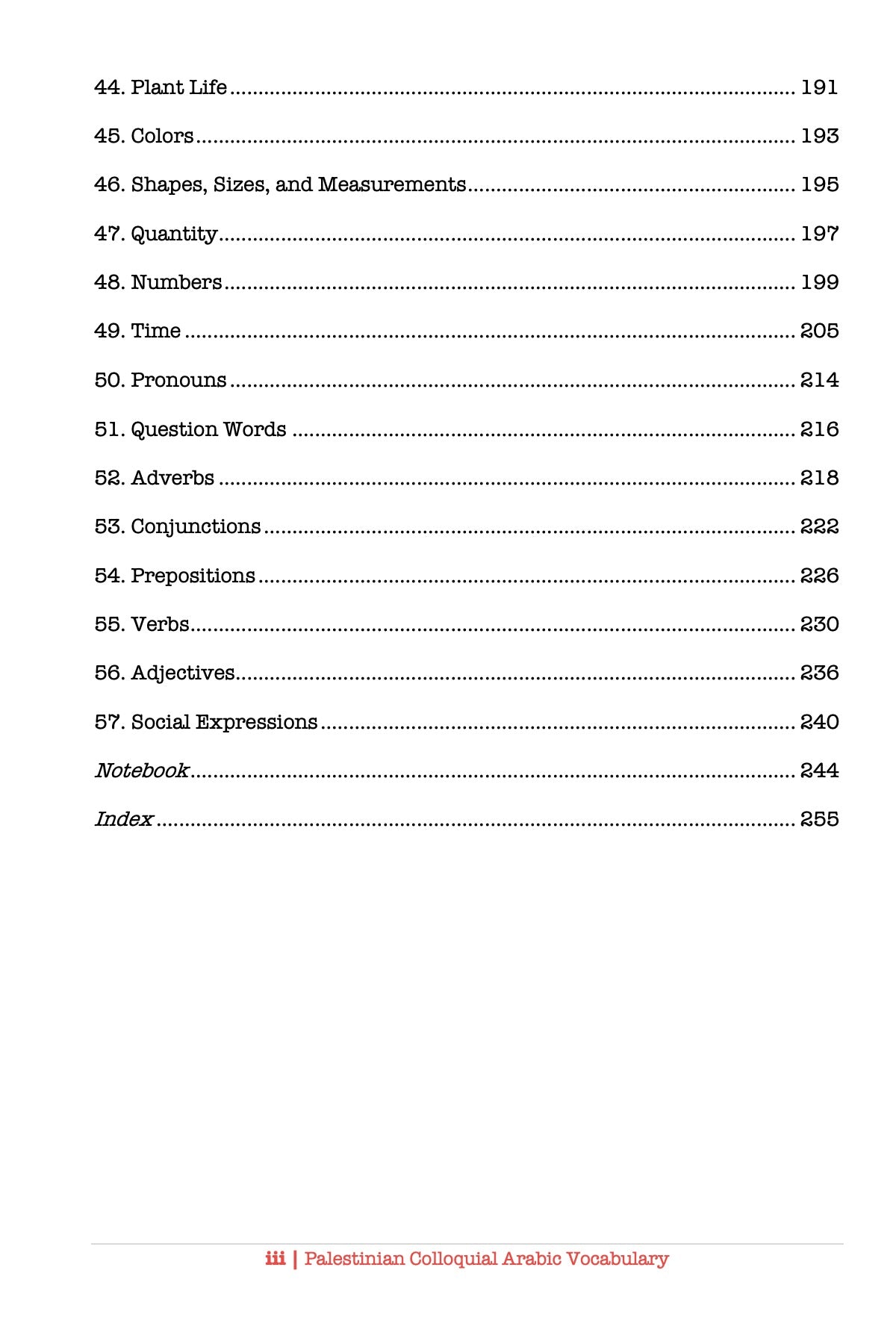 Palestinian Colloquial Arabic Vocabulary