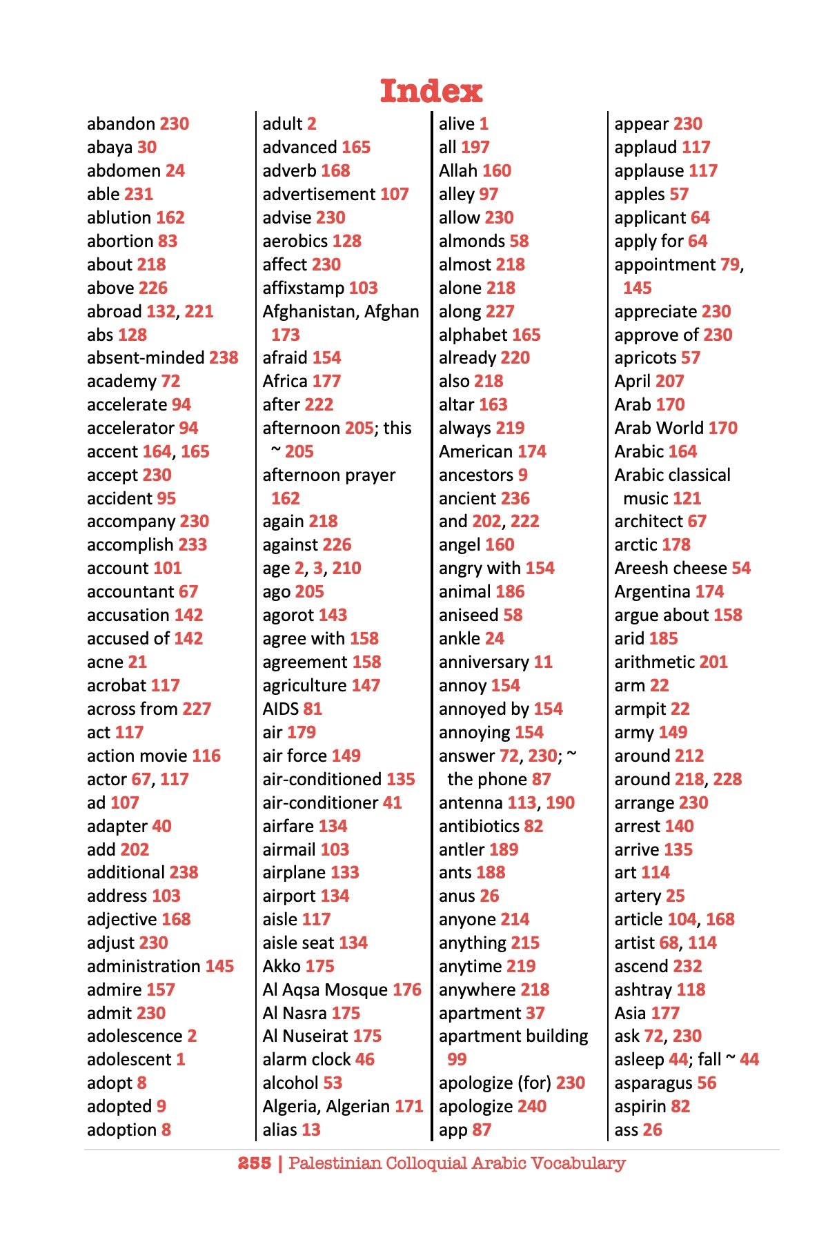 Palestinian Colloquial Arabic Vocabulary