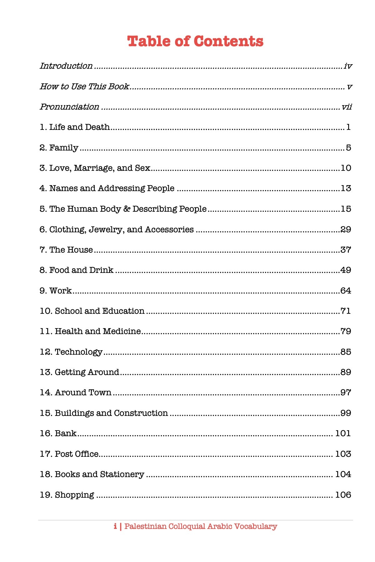 Palestinian Colloquial Arabic Vocabulary