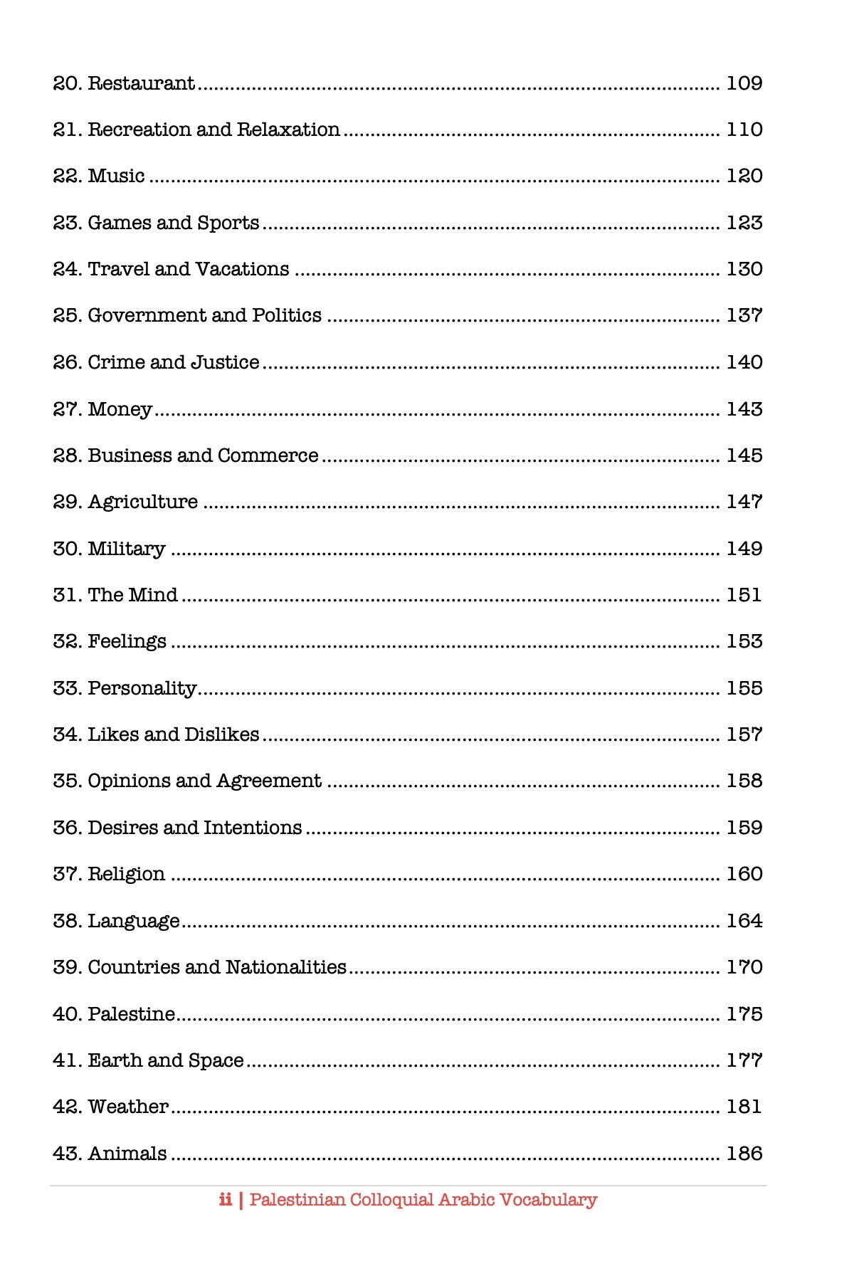 Palestinian Colloquial Arabic Vocabulary