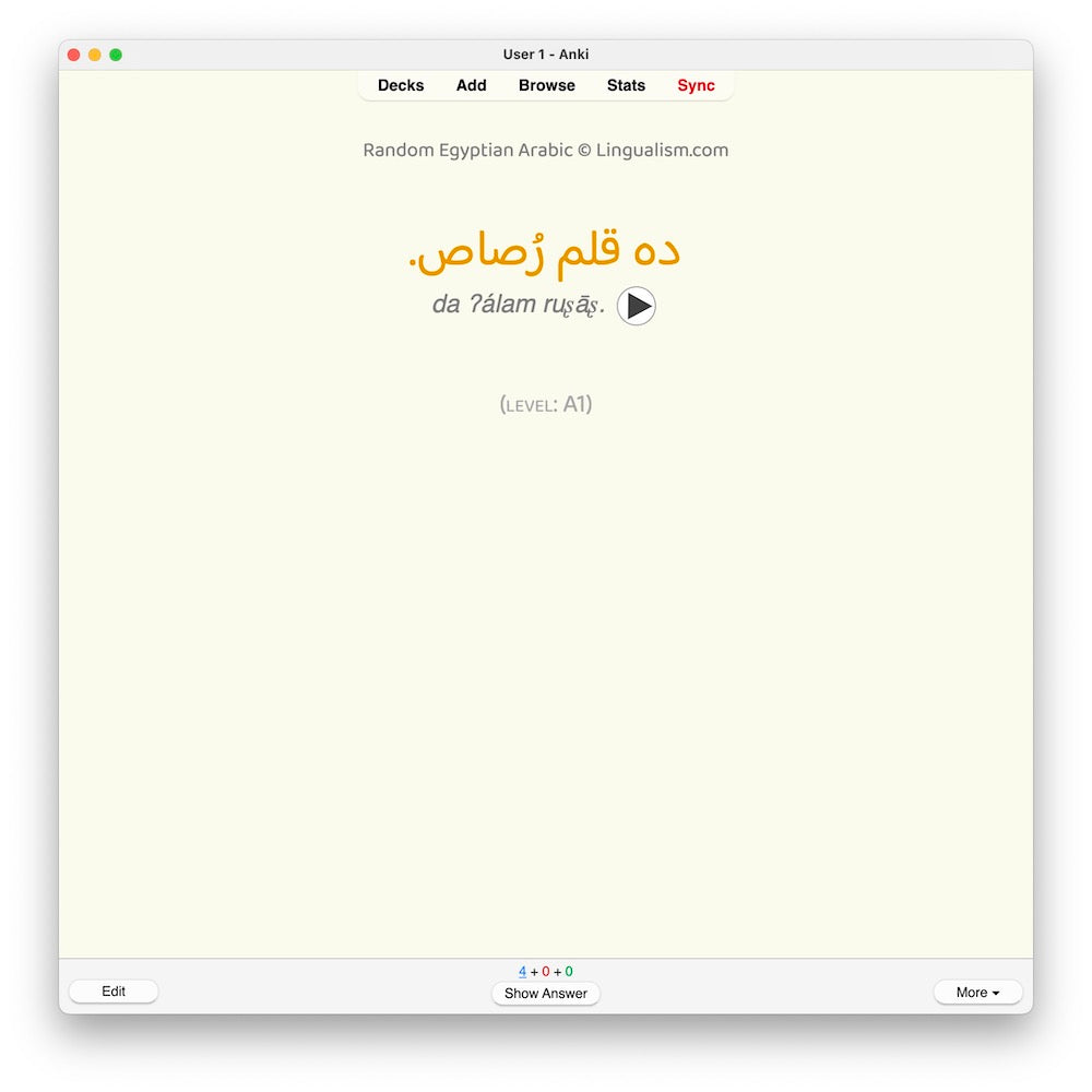 Random Egyptian Arabic A1: Anki Flashcards