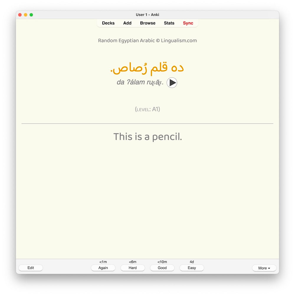 Random Egyptian Arabic A1: Anki Flashcards