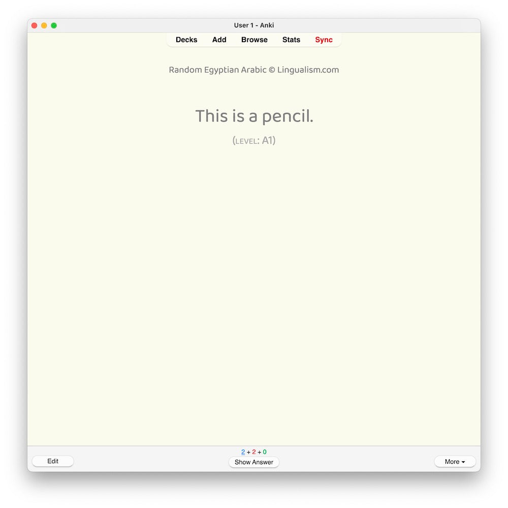 Random Egyptian Arabic A1: Anki Flashcards