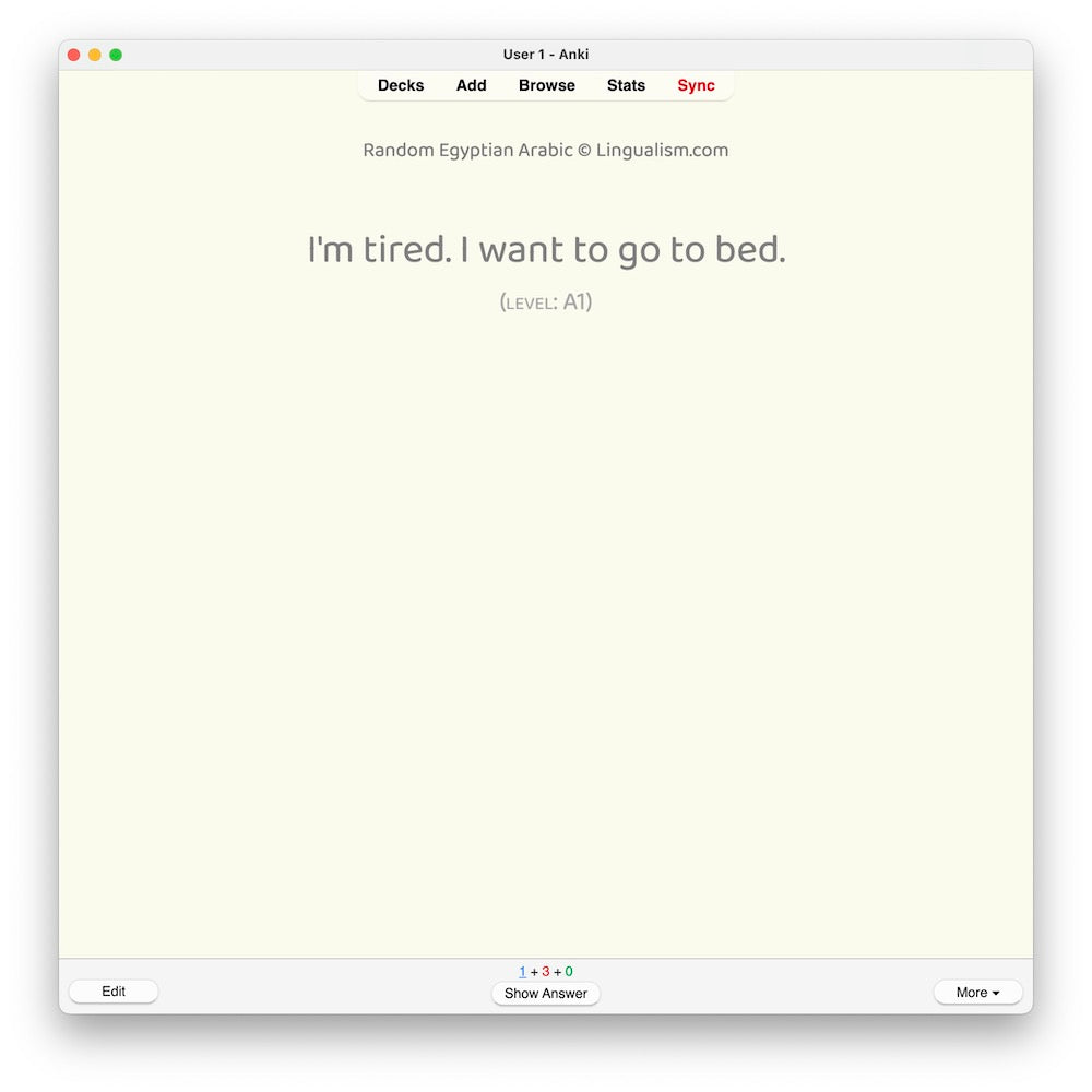 Random Egyptian Arabic A1: Anki Flashcards