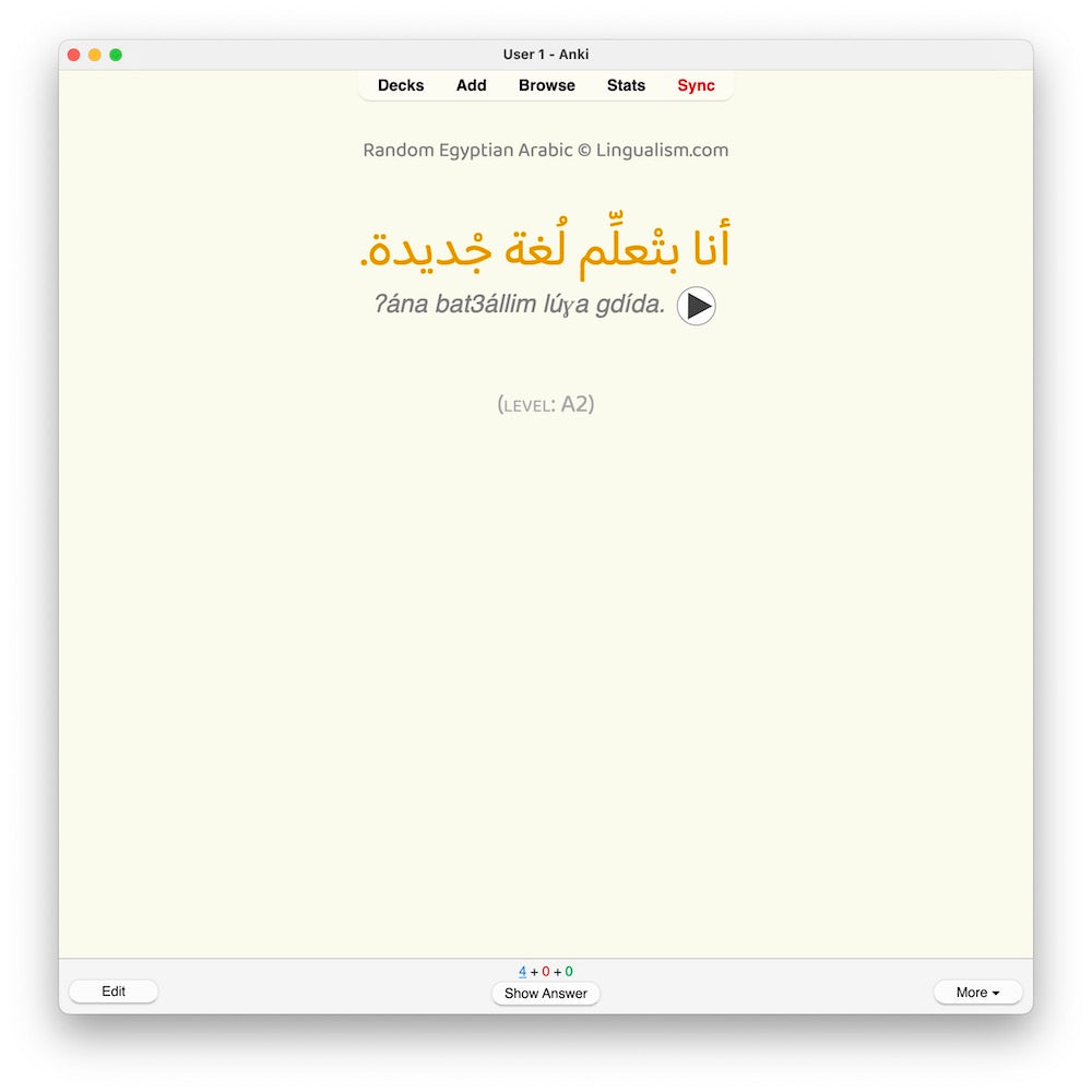 Random Egyptian Arabic A2: Anki Flashcards