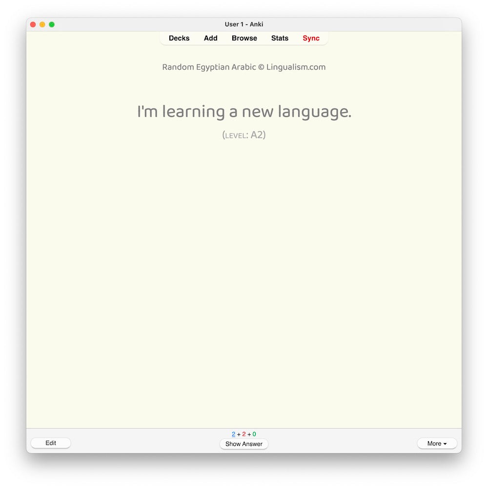 Random Egyptian Arabic A2: Anki Flashcards