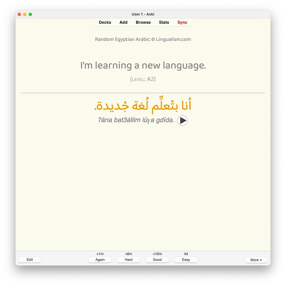 Random Egyptian Arabic A2: Anki Flashcards