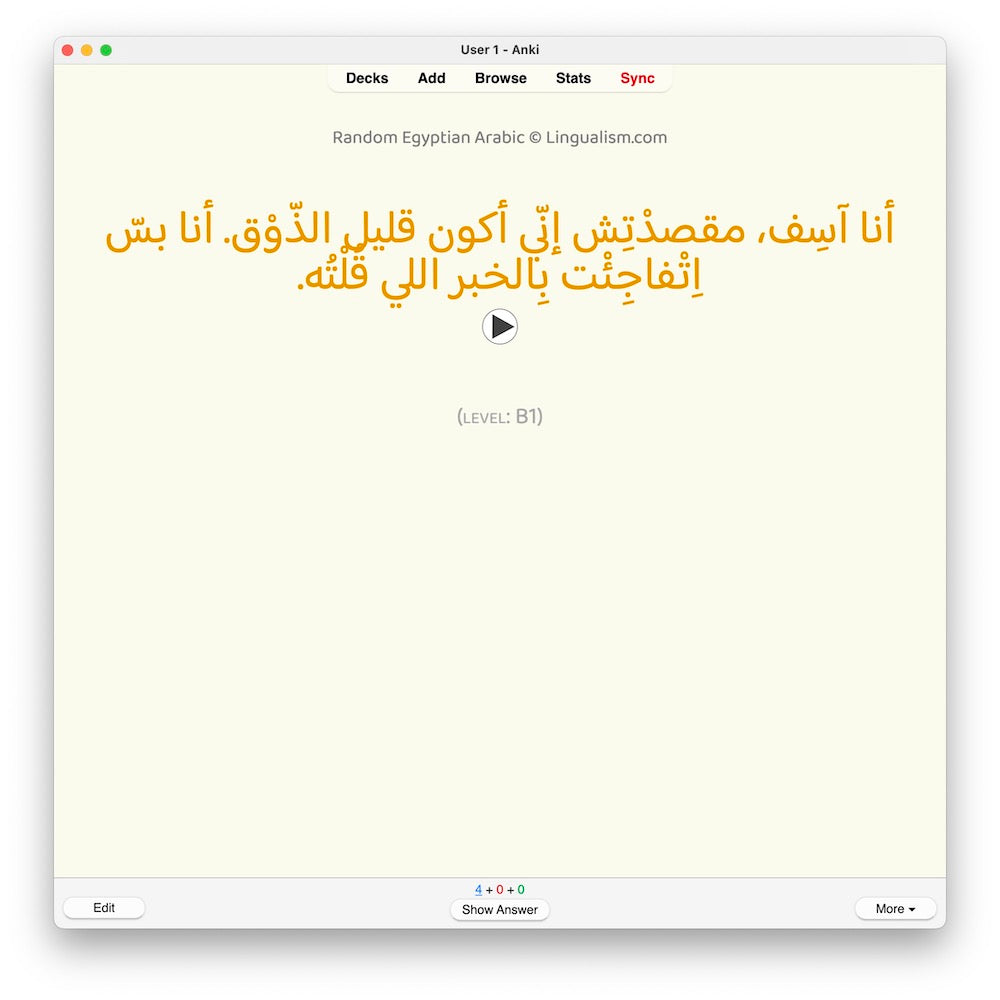 Random Egyptian Arabic B1: Anki Flashcards