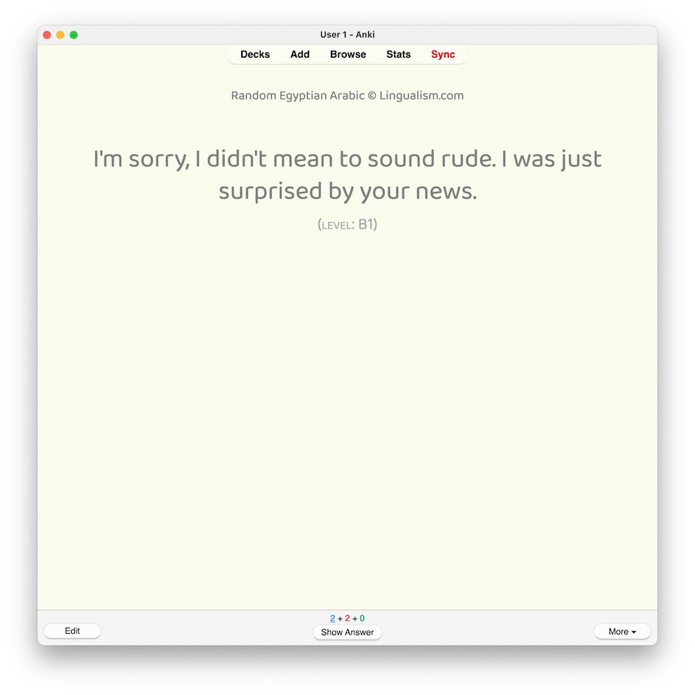 Random Egyptian Arabic B1: Anki Flashcards