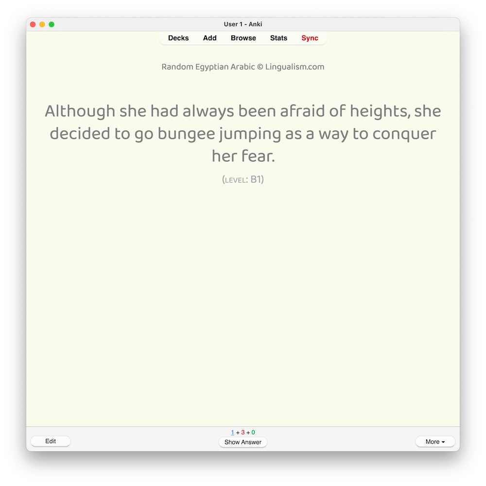 Random Egyptian Arabic B1: Anki Flashcards