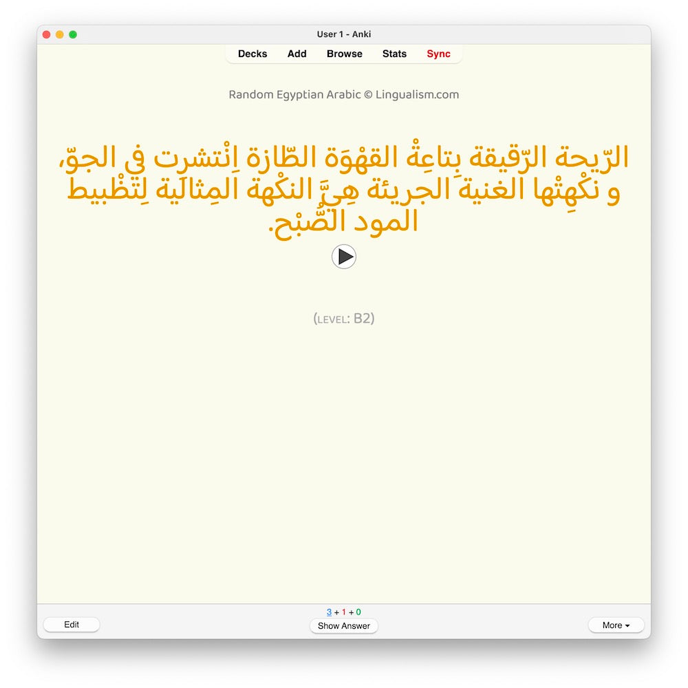 Random Egyptian Arabic B2: Anki Flashcards