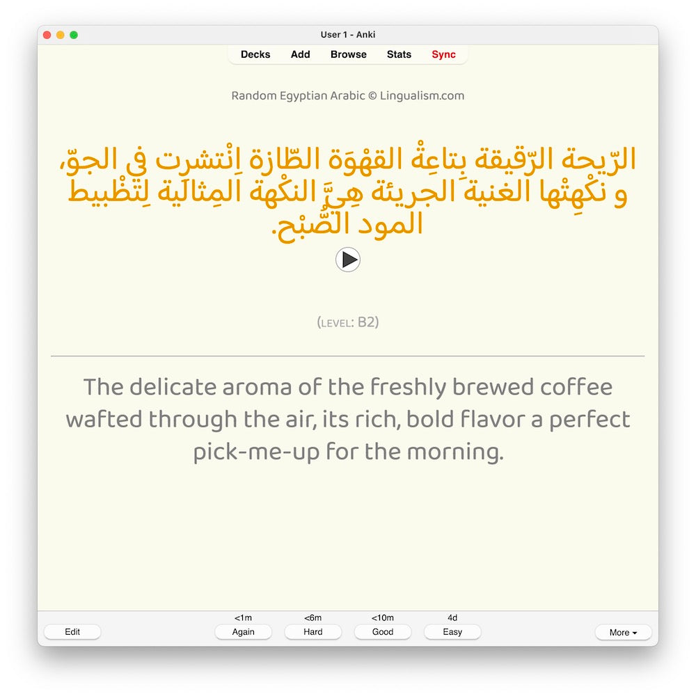 Random Egyptian Arabic B2: Anki Flashcards