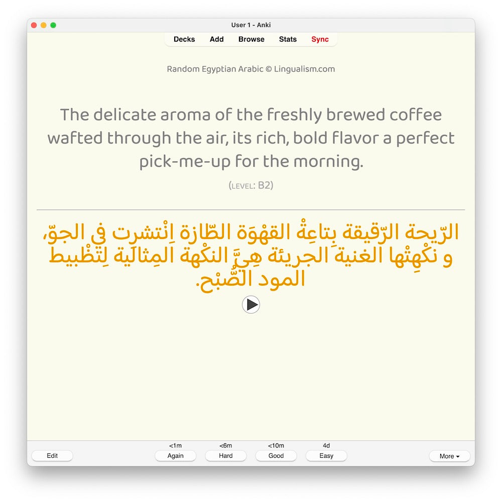 Random Egyptian Arabic B2: Anki Flashcards