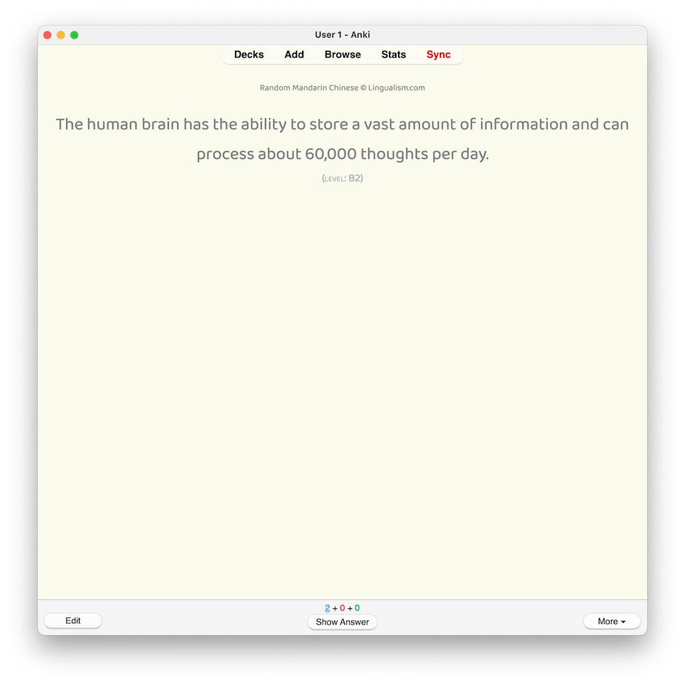 Random Mandarin Chinese B2: Anki Flashcards