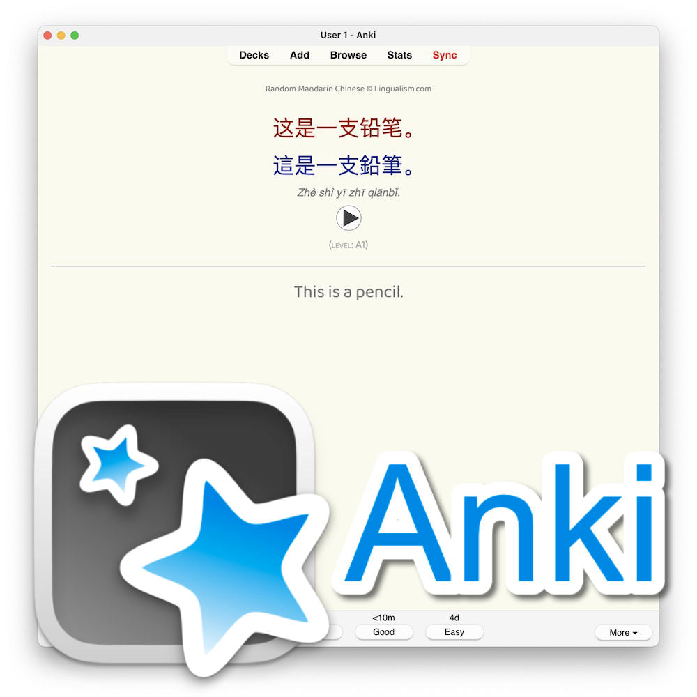 Random Mandarin Chinese A1: Anki Flashcards