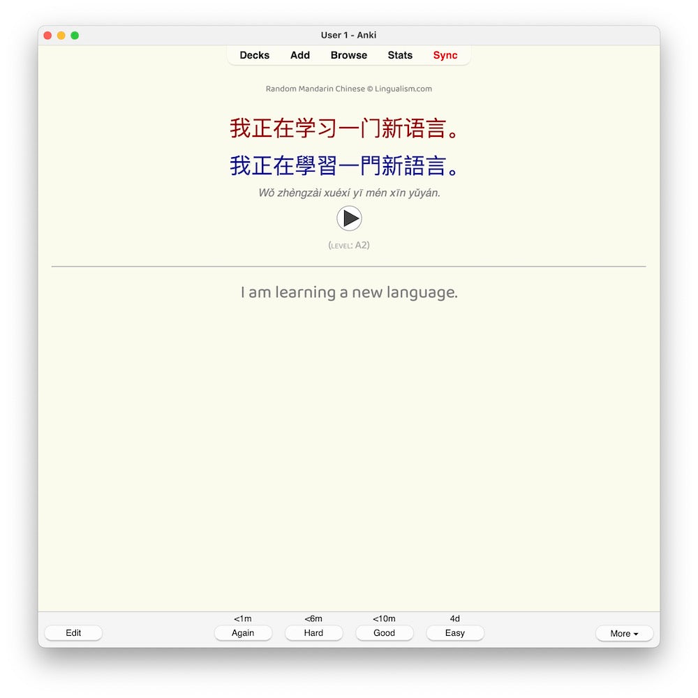 Random Mandarin Chinese A2: Anki Flashcards