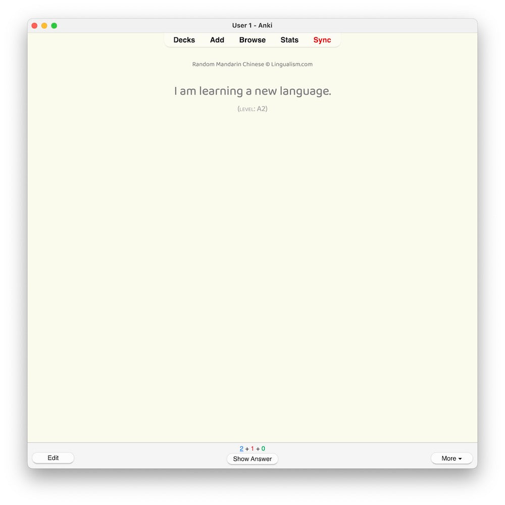 Random Mandarin Chinese A2: Anki Flashcards