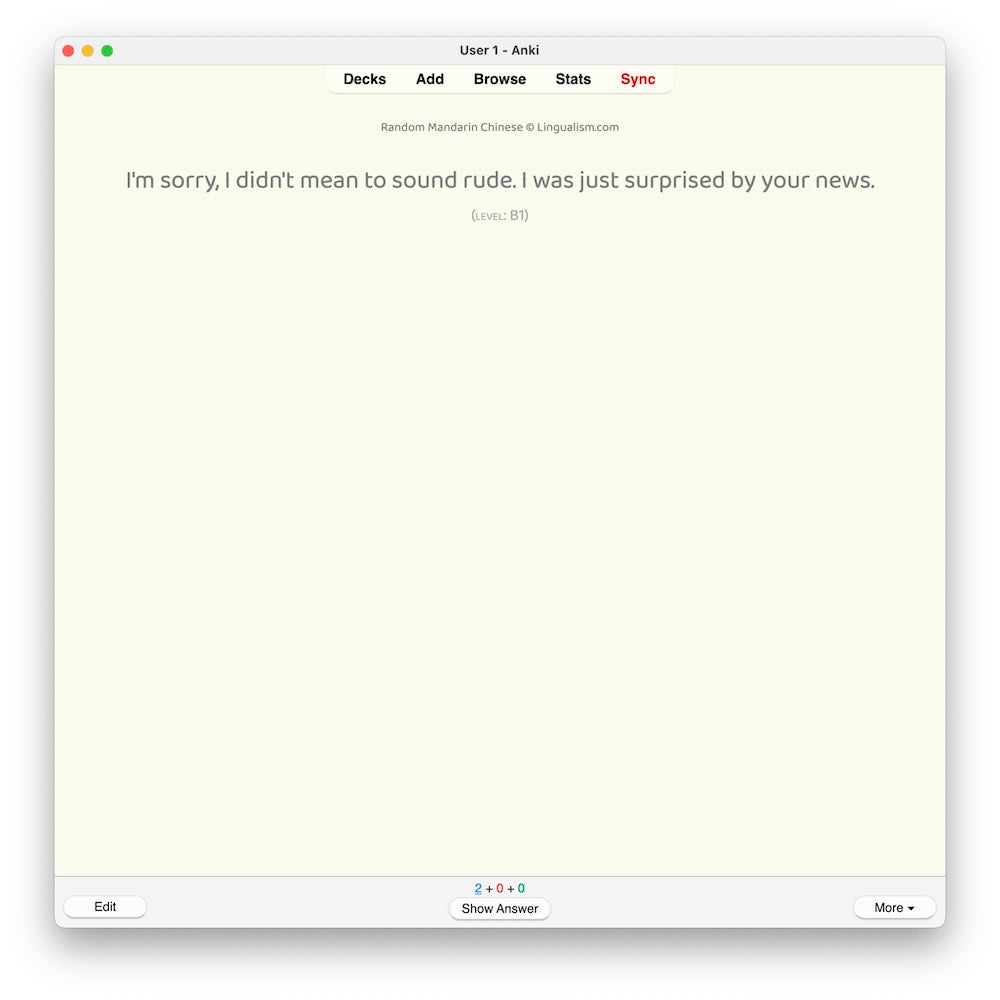 Random Mandarin Chinese B1: Anki Flashcards