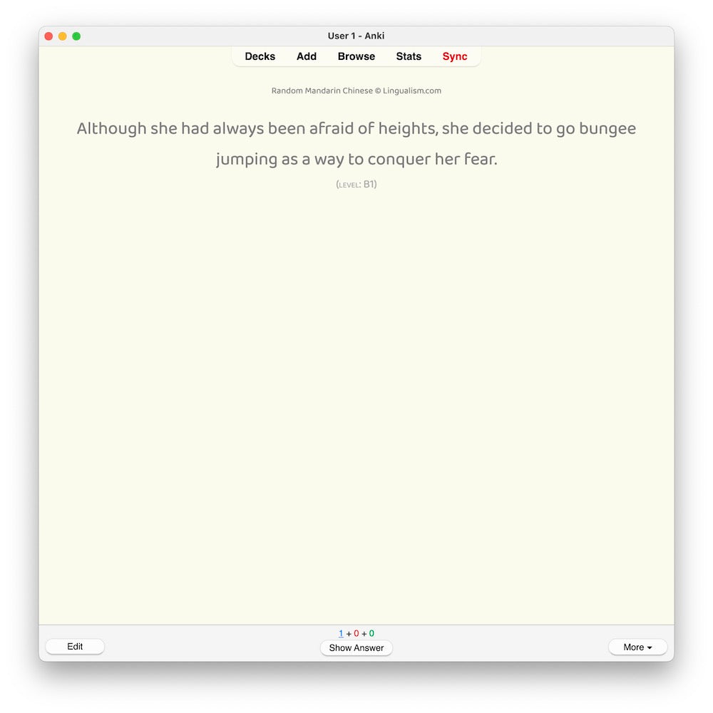Random Mandarin Chinese B1: Anki Flashcards