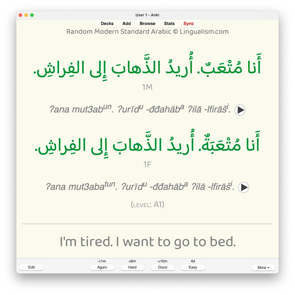 Random Modern Standard Arabic A1: Anki Flashcards