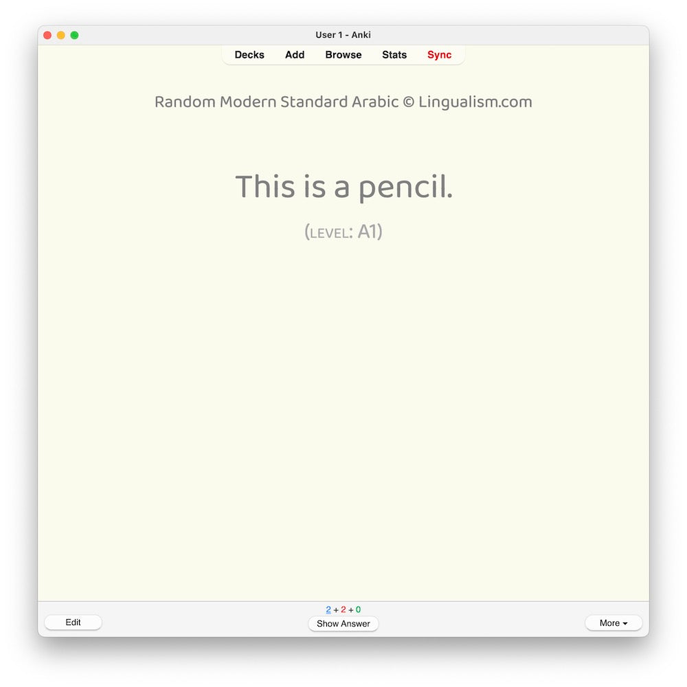 Random Modern Standard Arabic A1: Anki Flashcards
