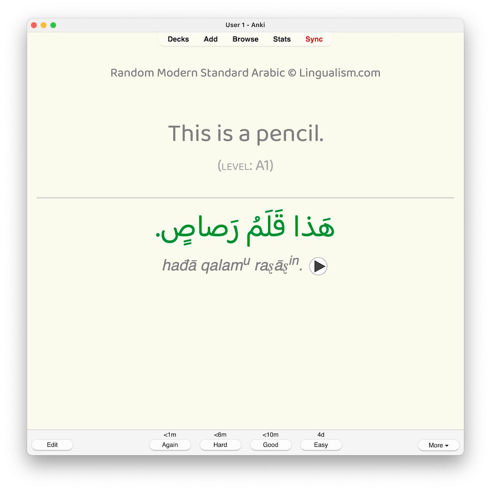Random Modern Standard Arabic A1: Anki Flashcards