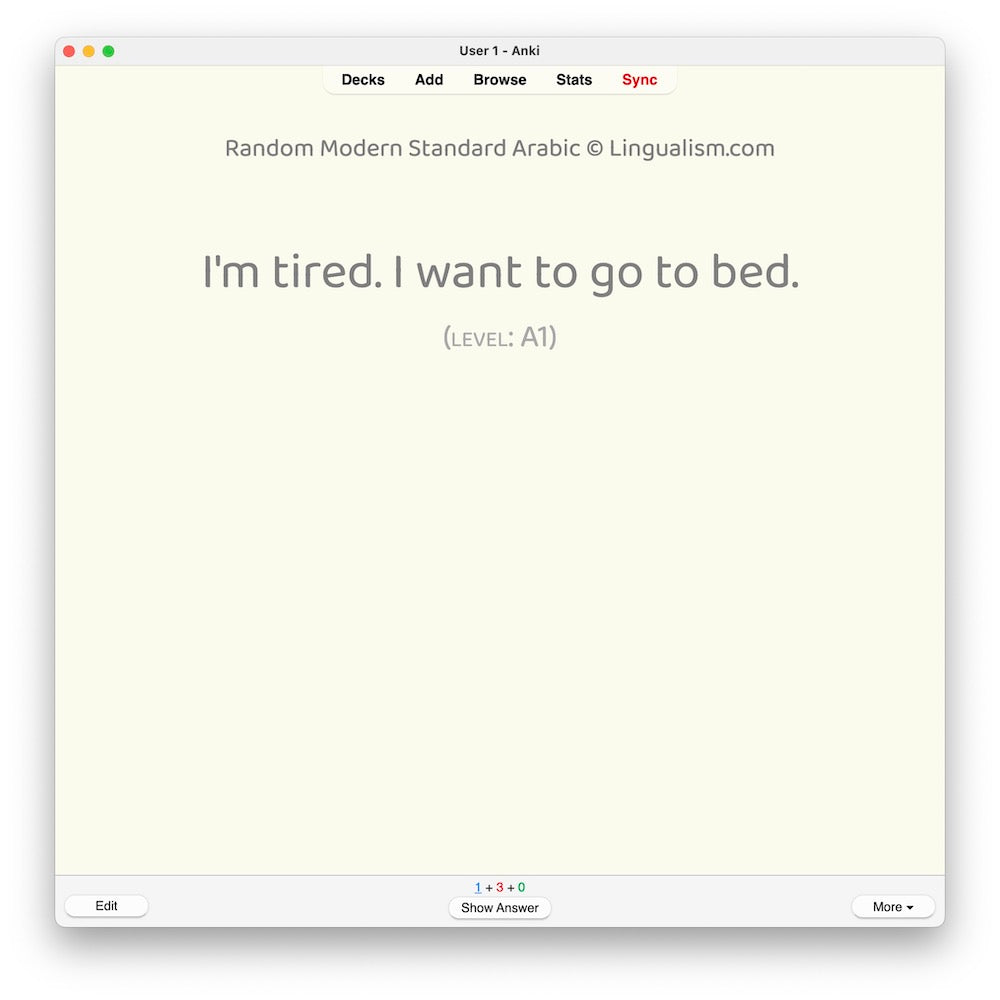 Random Modern Standard Arabic A1: Anki Flashcards