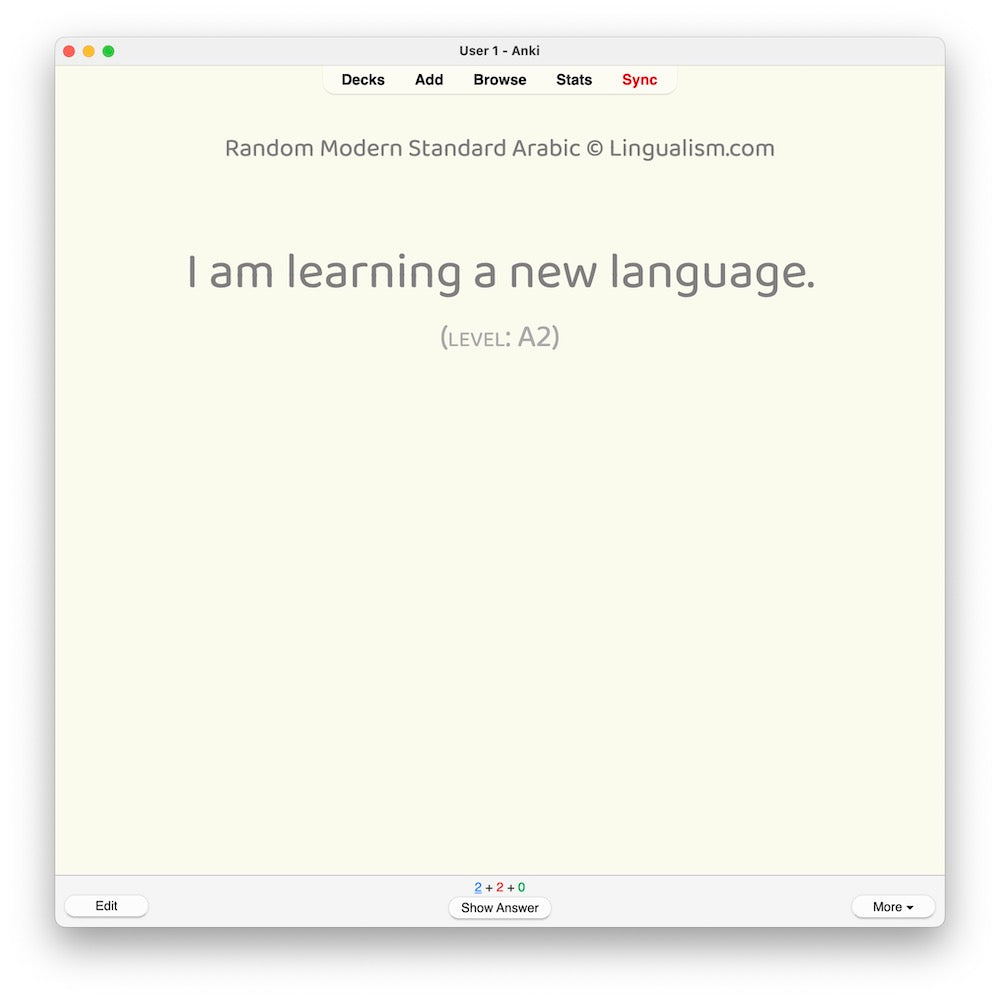 Random Modern Standard Arabic A2: Anki Flashcards