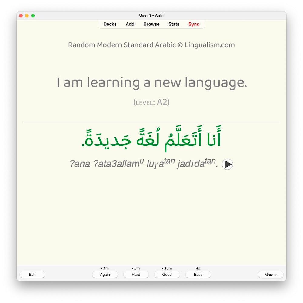 Random Modern Standard Arabic A2: Anki Flashcards