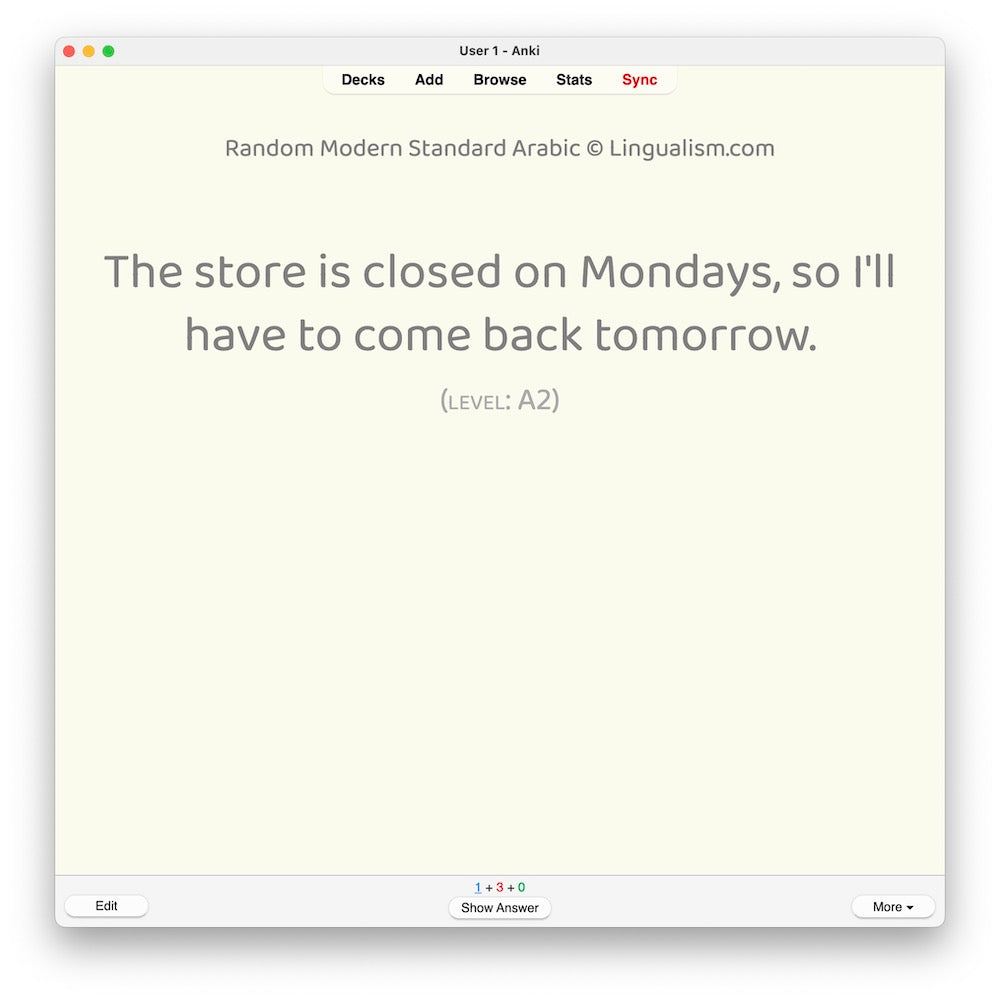 Random Modern Standard Arabic A2: Anki Flashcards