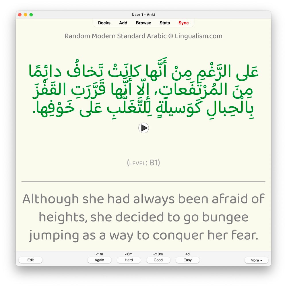 Random Modern Standard Arabic B1: Anki Flashcards