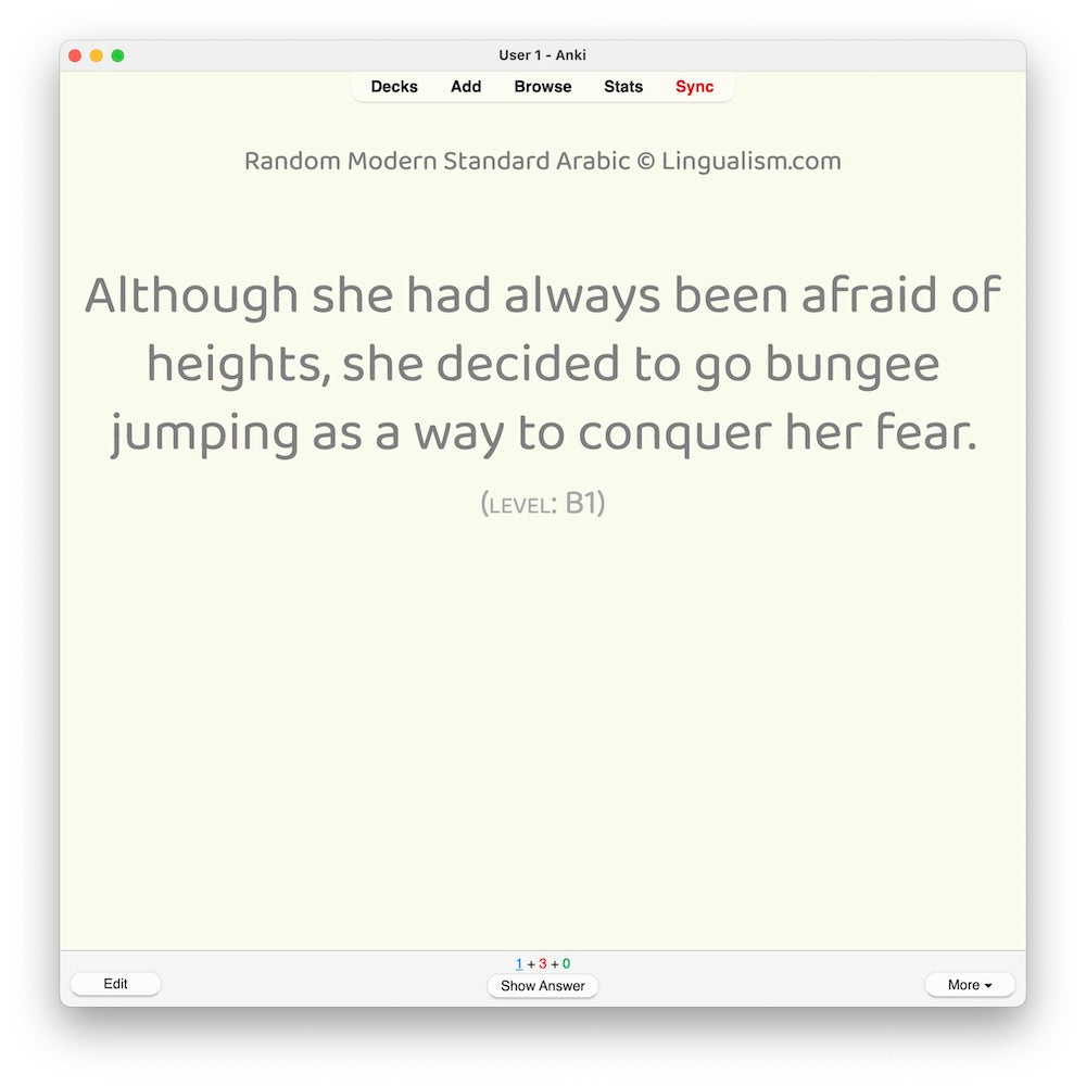 Random Modern Standard Arabic B1: Anki Flashcards