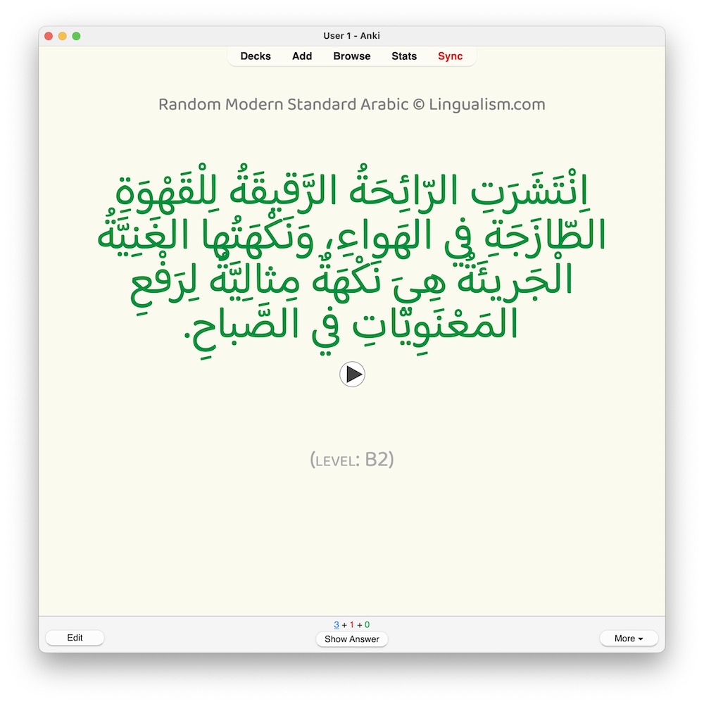 Random Modern Standard Arabic B2: Anki Flashcards
