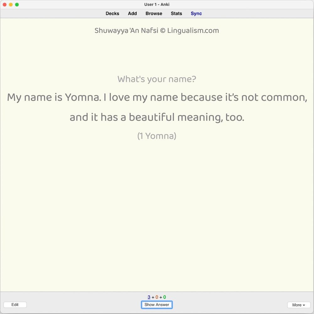 Shuwayya 'An Nafsi: Anki Flashcards