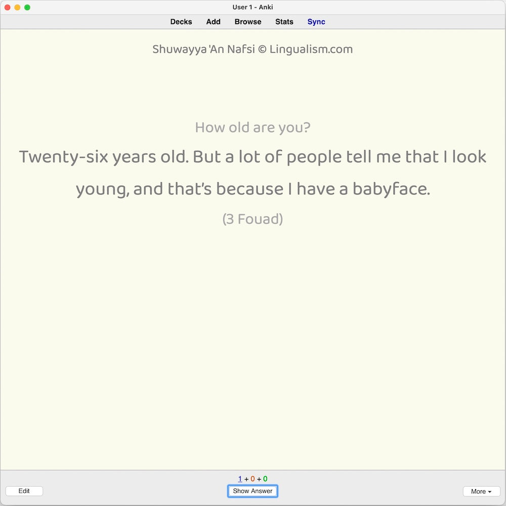 Shuwayya 'An Nafsi: Anki Flashcards
