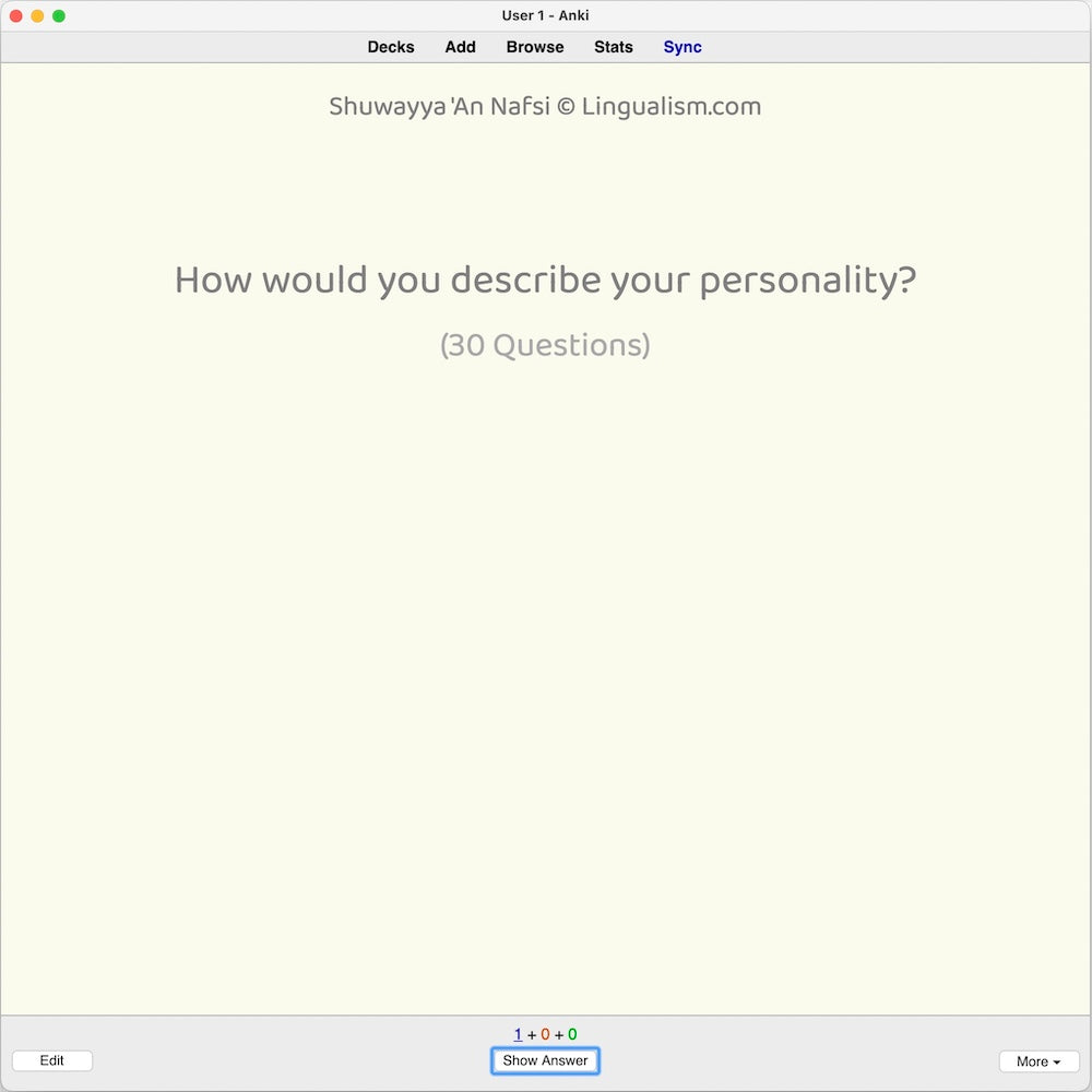 Shuwayya 'An Nafsi: Anki Flashcards