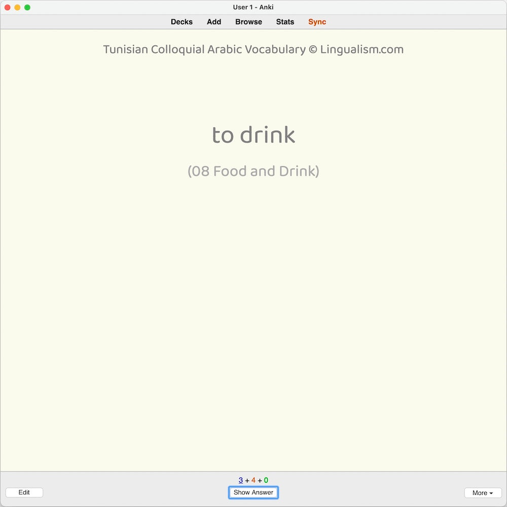 Tunisian Colloquial Arabic Vocabulary: Anki Flashcards