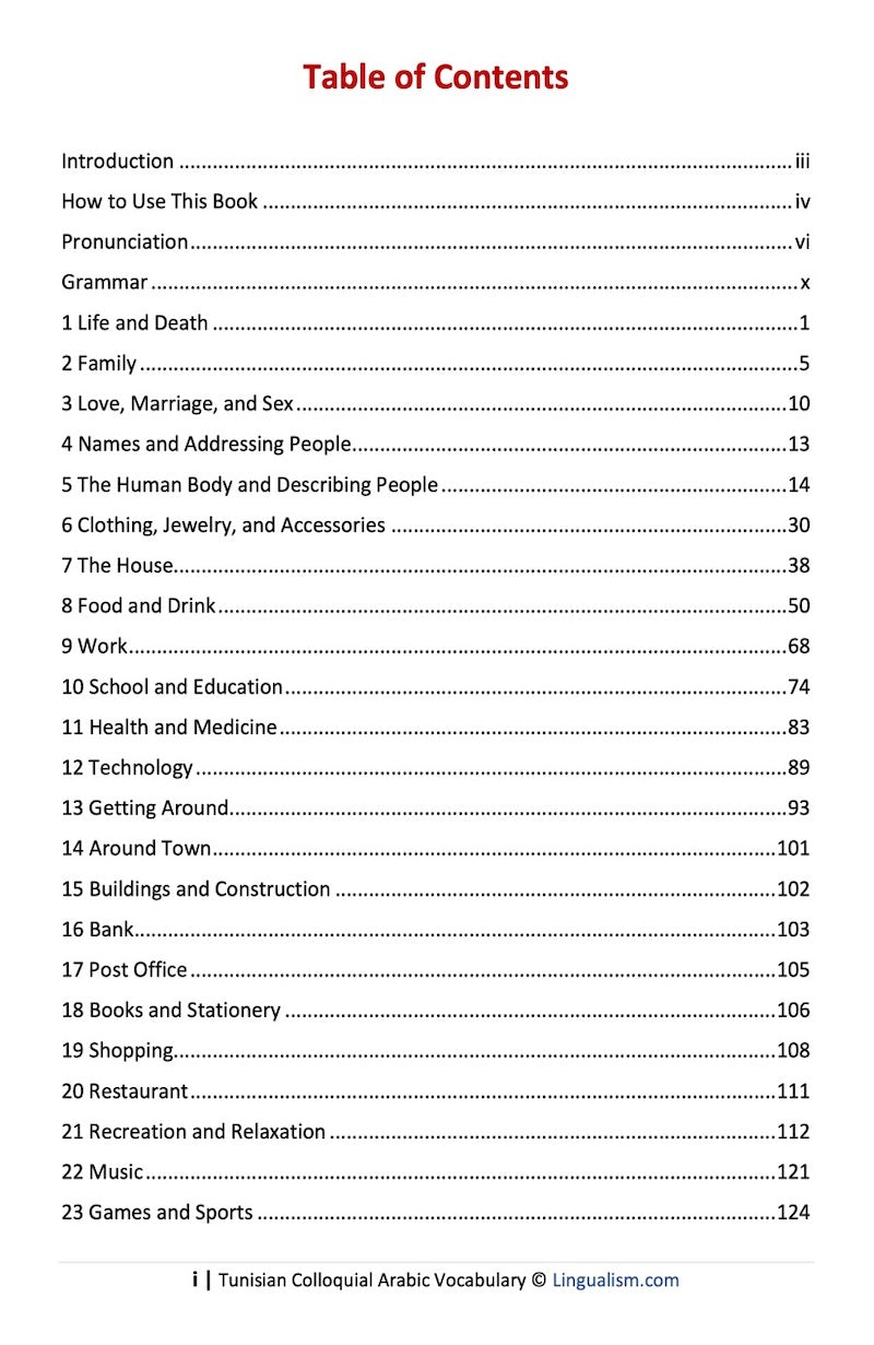 Tunisian Colloquial Arabic Vocabulary