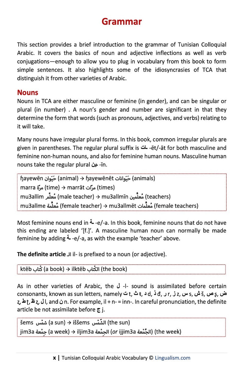 Tunisian Colloquial Arabic Vocabulary