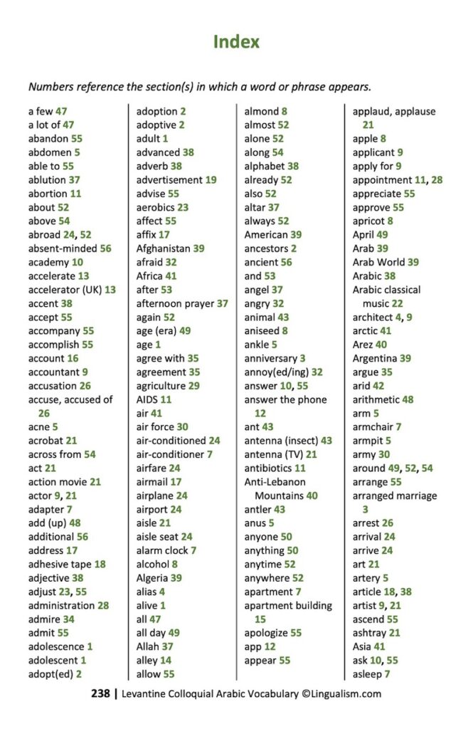 Levantine Colloquial Arabic Vocabulary - Lingualism.com